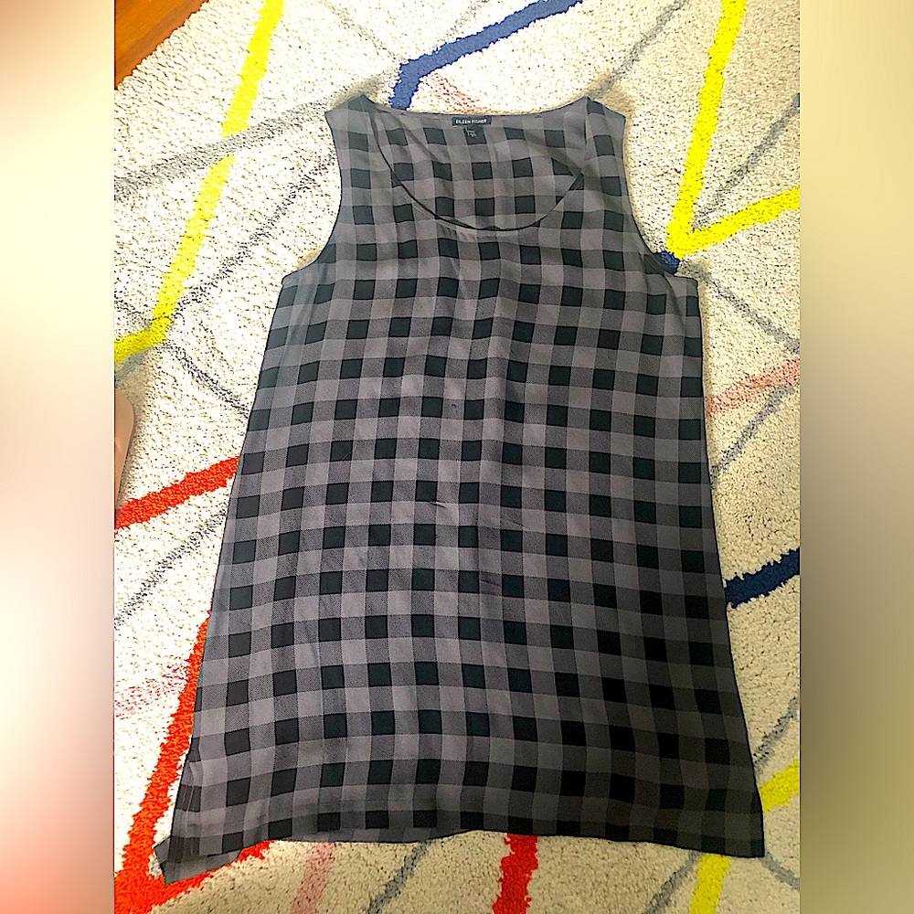 Eileen Fisher black and grey checked silk tunic